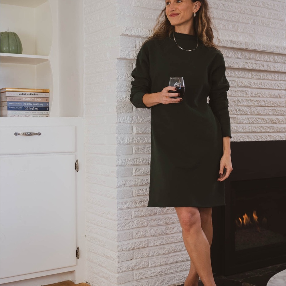 Frank & Eileen Dark Green Long-Sleeve Crew Dress